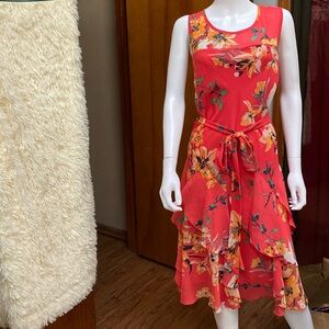 Dress Barns Women’s Coral Chiffon Floral Flowy Dress. Size 16 Women.